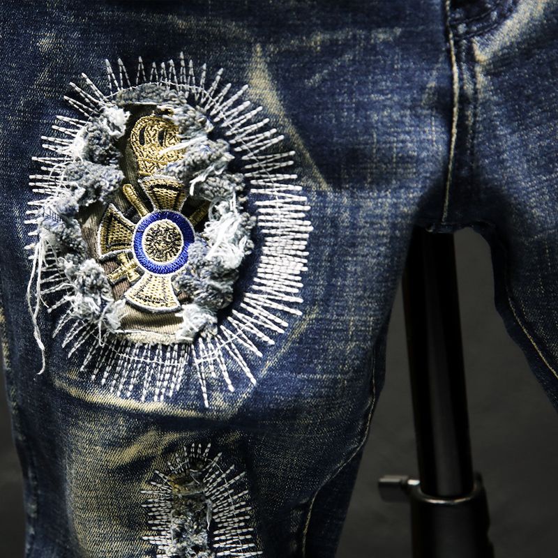 Quần Jean Dài Dáng Ôm Thêu Họa Tiết Thời Trang Thu Đông Cho Nam