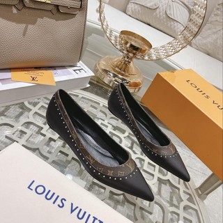 [Kích THƯỚC EUR] Giày đế bằng nữ LV Đen Cusp Da bắp chân Grace Noble