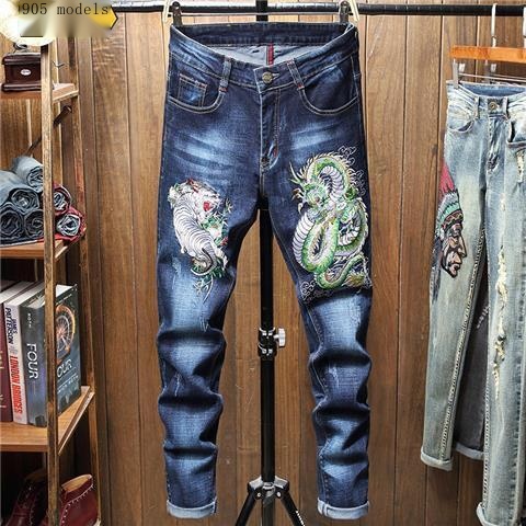 Quần jeans Thêu Hình Rồng Trung Hoa Co Giãn Mẫu Mới 2021 Thời Trang Xuân Thu Cho Nam