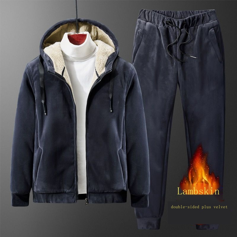 Set Đồ Thể Thao Hai Món Gồm Áo Khoác cardigan Lót Nhung Dày Dặn Ấm Áp Phong Cách Hàn Quốc Thời Trang Thu Đông Cho Nam