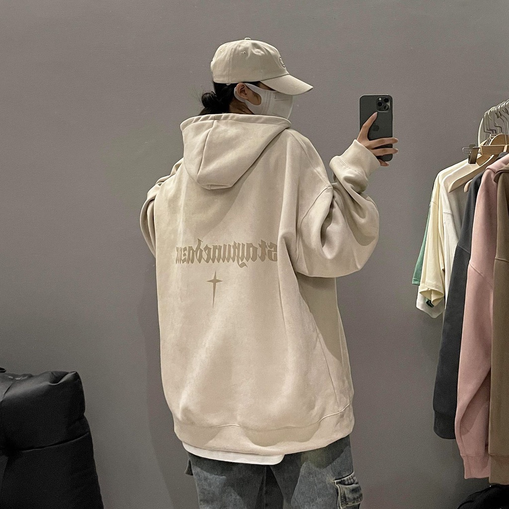 Áo Hoodie Da Lộn Dày Dặn Phong Cách retro Mỹ Cho Nam Nữ