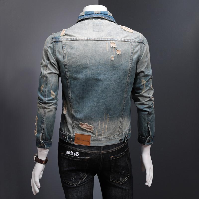 Áo Khoác Jean Rách Phong Cách Cổ Điển Cá Tính Dành Cho Nam