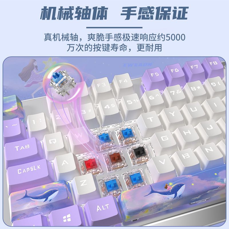 Forwarder Bàn Phím Cơ gaming Có Dây Màu Tím Hình Cá Voi Tím Cho Nữ