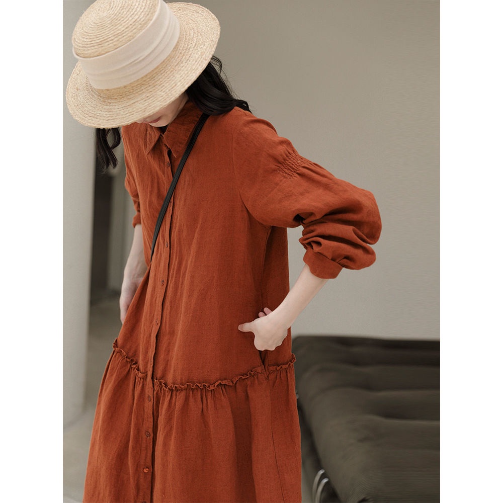 Hàng Mới Về Mới Đầm cotton Lanh Tay Dài Dáng Rộng Phong Cách Pháp Cổ Điển Thời Trang Xuân Thu 2023