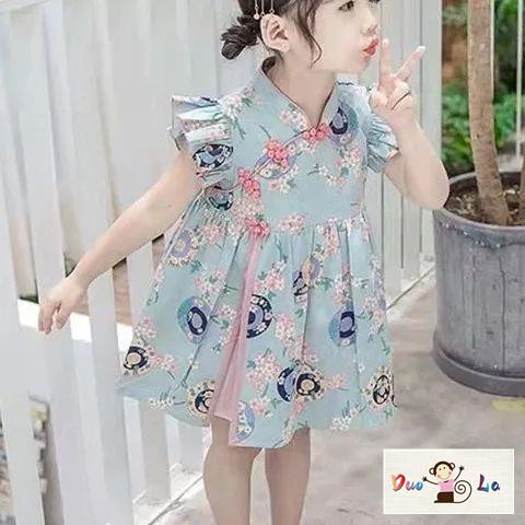 Đầm Sườn Xám Trung Hoa Mùa Hè Phong Cách Mới Cho Bé Gái