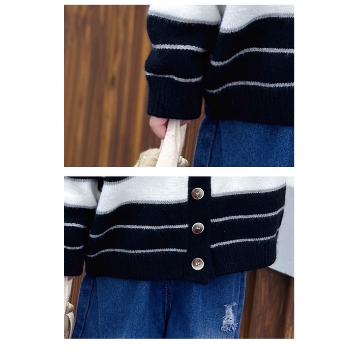 Áo Khoác Cardigan Dệt Kim Kẻ Sọc Rộng Thời Trang Xuân Thu Phong Cách Hàn Quốc Cho Bé Trai Và Gái