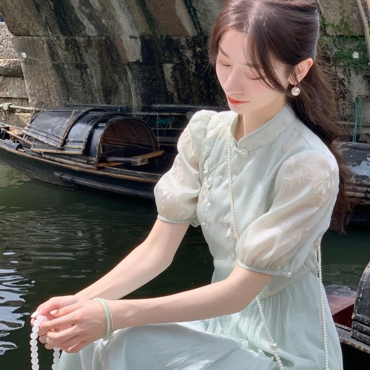 Đầm Sườn Xám Cách Tân Cài Khóa Phong Cách Trung Hoa Mới Mùa Hè 2023#231016