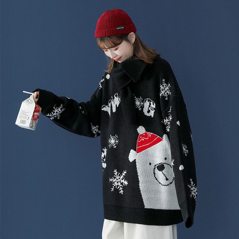 Áo Khoác sweater Dệt Kim Màu Đỏ Giáng Sinh 40% off] Phong Cách Hàn Quốc Mùa Thu Và Mùa Đông Mới Cho Nữ