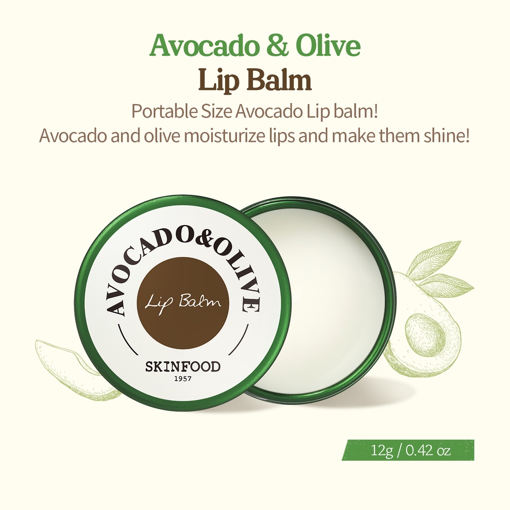 [SKINFOOD] trái bơ & Ôliu son dưỡng môi 12g / Gói ngủ môi / bổ dưỡng / Avocado & Olive Lip Balm