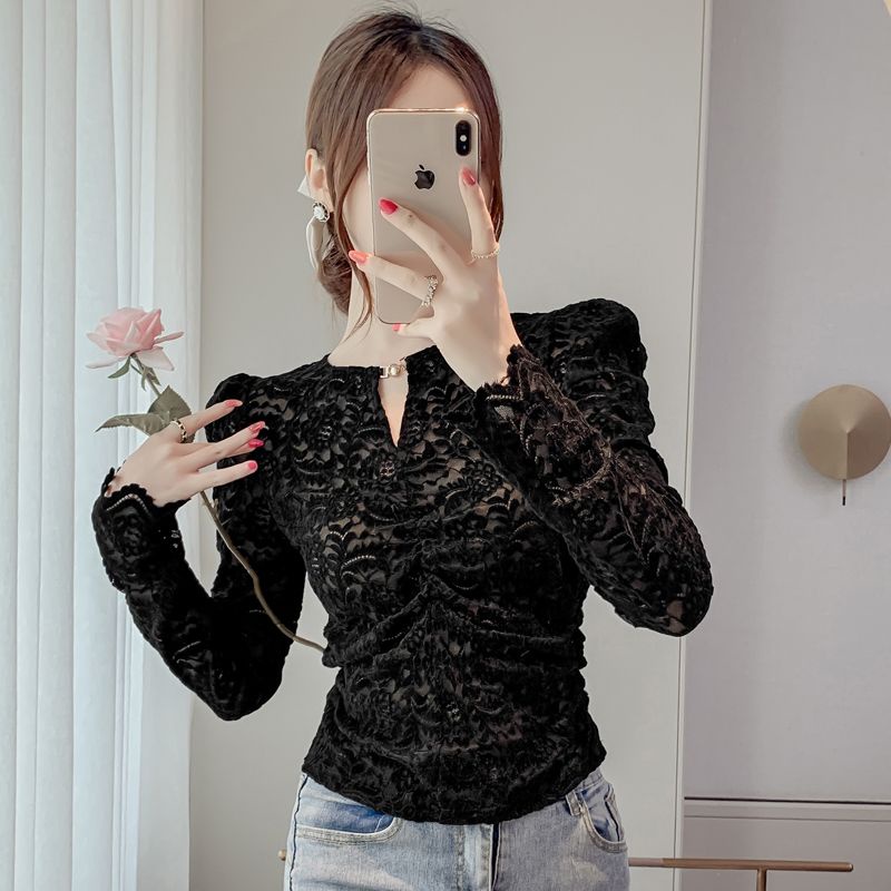 Áo Thun Phối Ren Phong Cách Hàn Quốc Thời Trang Mùa Thu Mới Cho Nữ