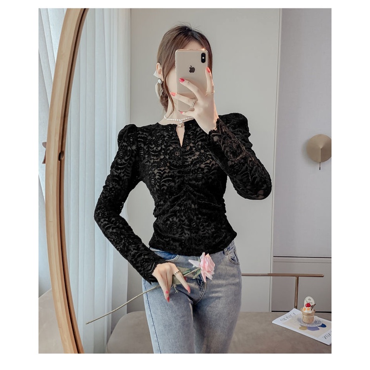 Áo Thun Phối Ren Phong Cách Hàn Quốc Thời Trang Mùa Thu Mới Cho Nữ