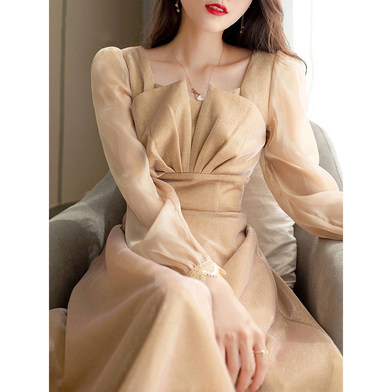 Ch t L Ng M Ph D đầm Thu Đông Tay Dài Xếp Ly Nhẹ Nhàng Ba Chiều Ôm Eo cao Cấp Phong Cách Mới