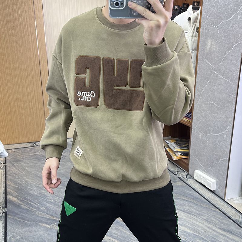 M-5XL 2023 mẫu mới Cổ tròn Rộng rãi dày Áo hoodie Nam giới Đơn giản  Thêu Chữ cái dài tay