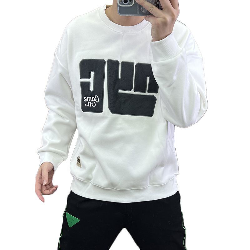 M-5XL 2023 mẫu mới Cổ tròn Rộng rãi dày Áo hoodie Nam giới Đơn giản  Thêu Chữ cái dài tay