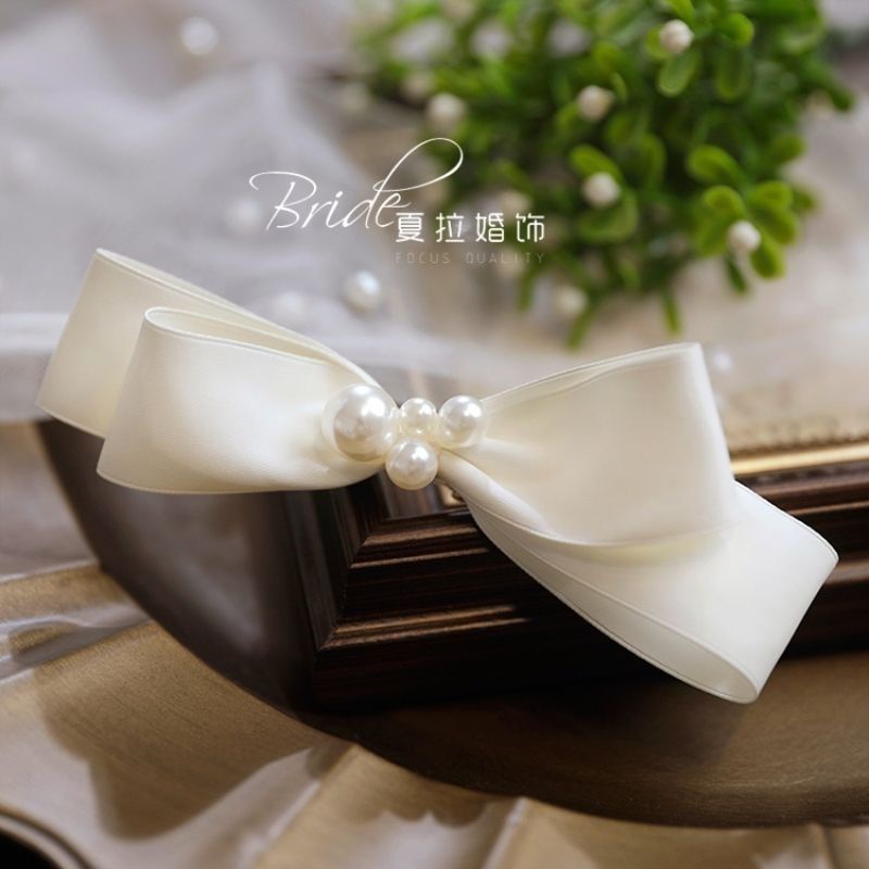 Trâm Cài Tóc Hình Nơ Đính Ngọc Trai Thanh Lịch Cho Cô Dâu