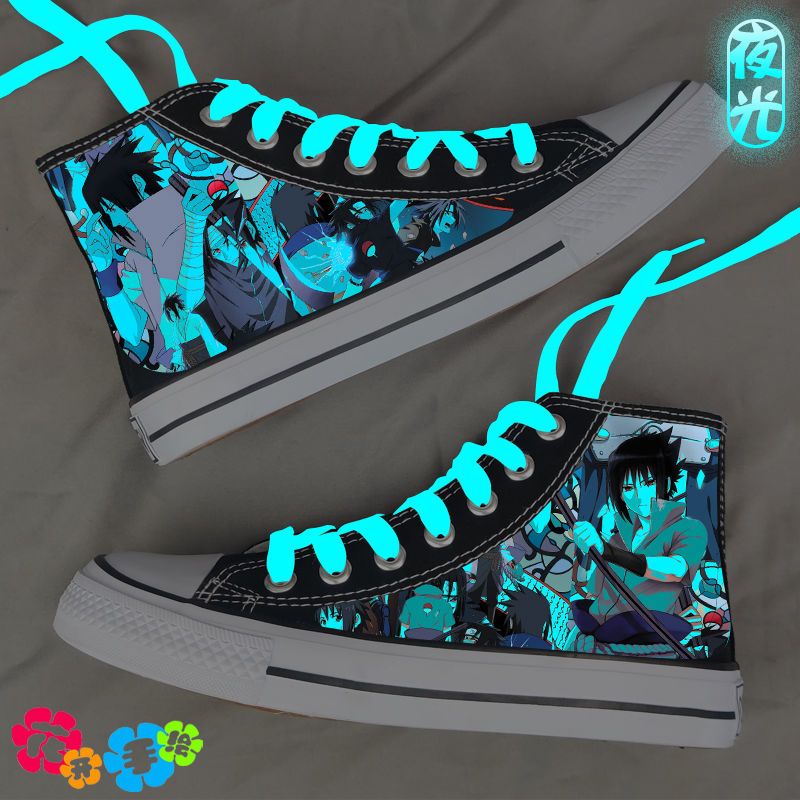 Giày Thể Thao Vải canvas Cổ Cao Dạ Quang Thoáng Khí In Hình naruto Cá Tính Cho Nam