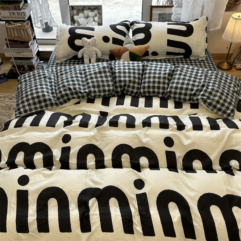 Đen Bộ Chăn Ga Và Vỏ Gối cotton Họa Tiết Hoạt Hình Xinh Xắn