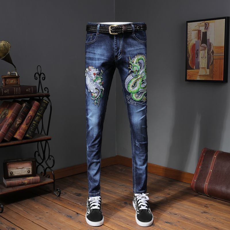 Quần jeans Rách Thêu Hình Rồng plus size 38