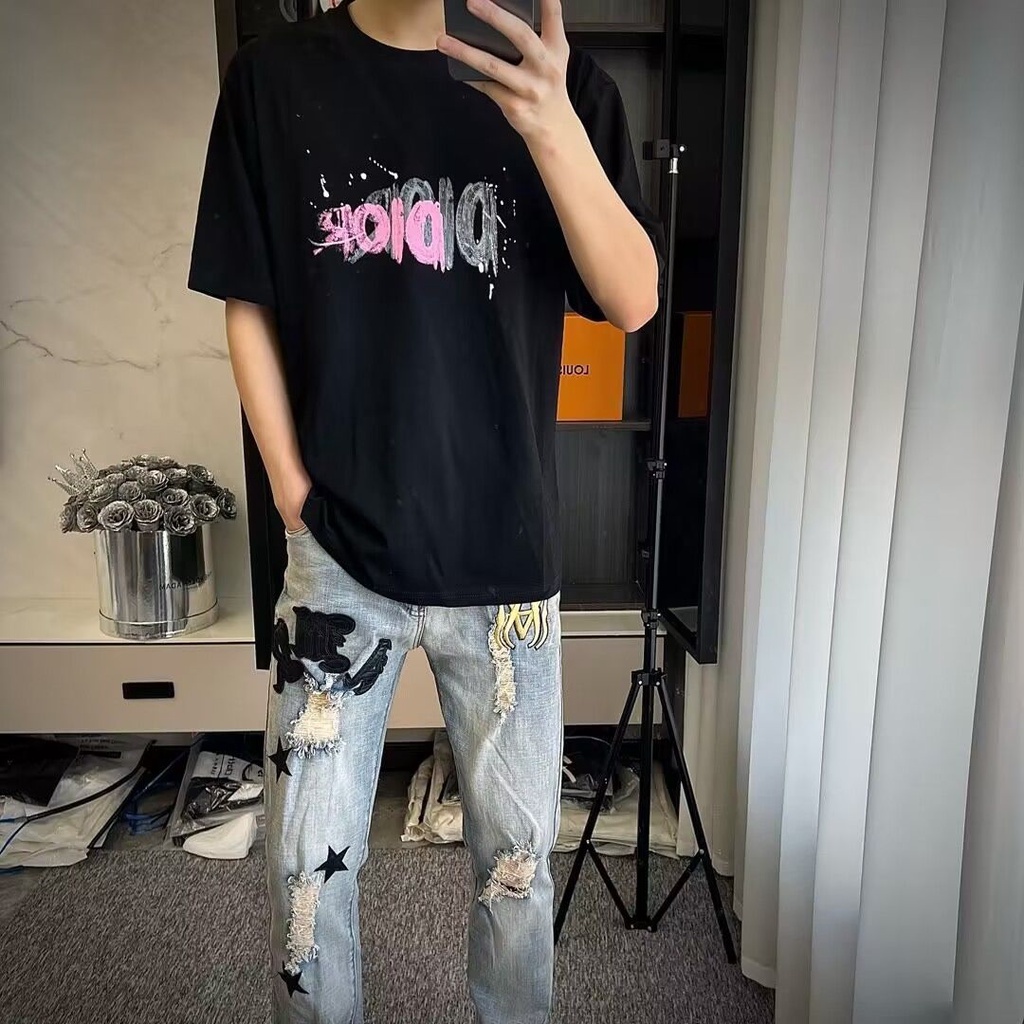 Quần Jean Rách Thêu Nhãn Vàng Dáng Ôm Co Giãn Thời Trang Cho Nam