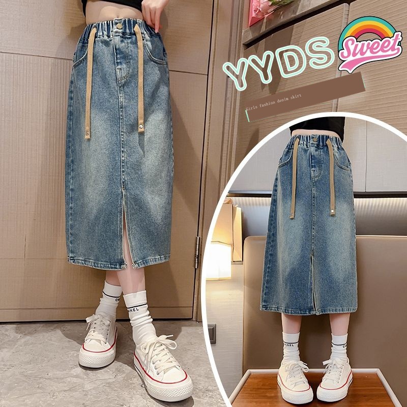 Chân váy jean Dài Qua Gối Thời Trang Xuân Thu 2023 Mới Mẻ Cho Bé Gái