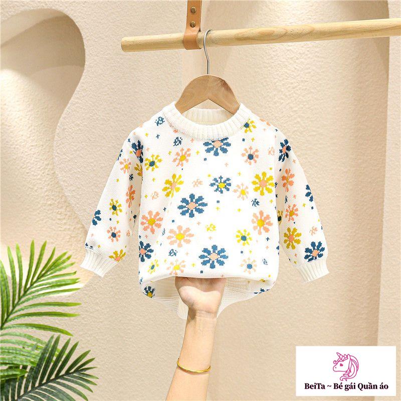 Áo Sweater Dệt Kim Lót Lông Cừu Dày Thời Trang Thu Đông Phong Cách Mới Cho Bé Gái