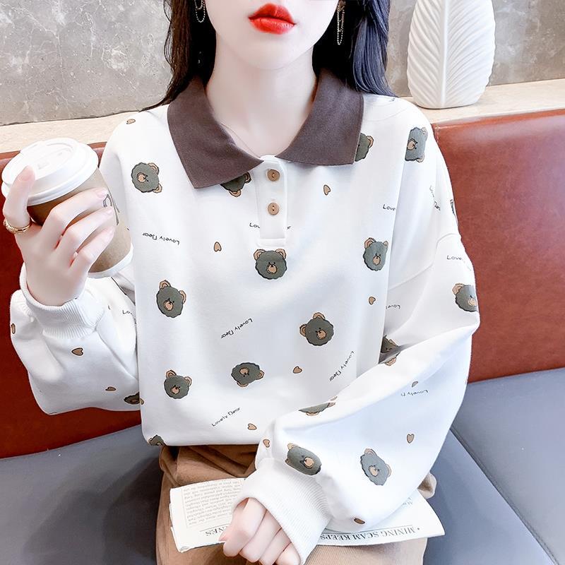 Áo Thun Sweater Dáng Rộng Tay Dài In Họa Tiết Thời Trang Xuân Thu Cho Nữ