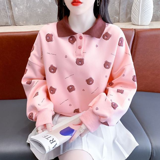 Áo Thun Sweater Dáng Rộng Tay Dài In Họa Tiết Thời Trang Xuân Thu Cho Nữ