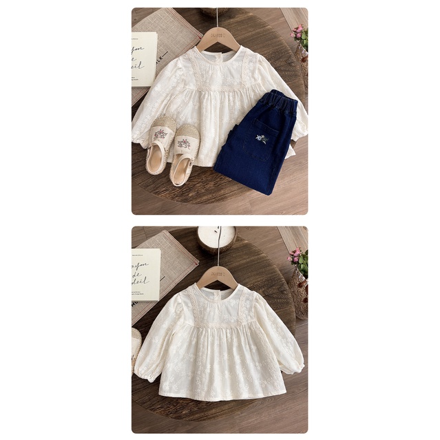 Mới Áo Sơ Mi Tay Dài Thêu Hoa Thời Trang Xuân Thu Cho Bé Gái