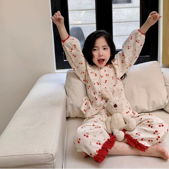 Bộ Đồ Ngủ Hai Mảnh Áo Thun Tay Dài Và Quần Dài Phong Cách Công Chúa Dành Cho Bé Gái