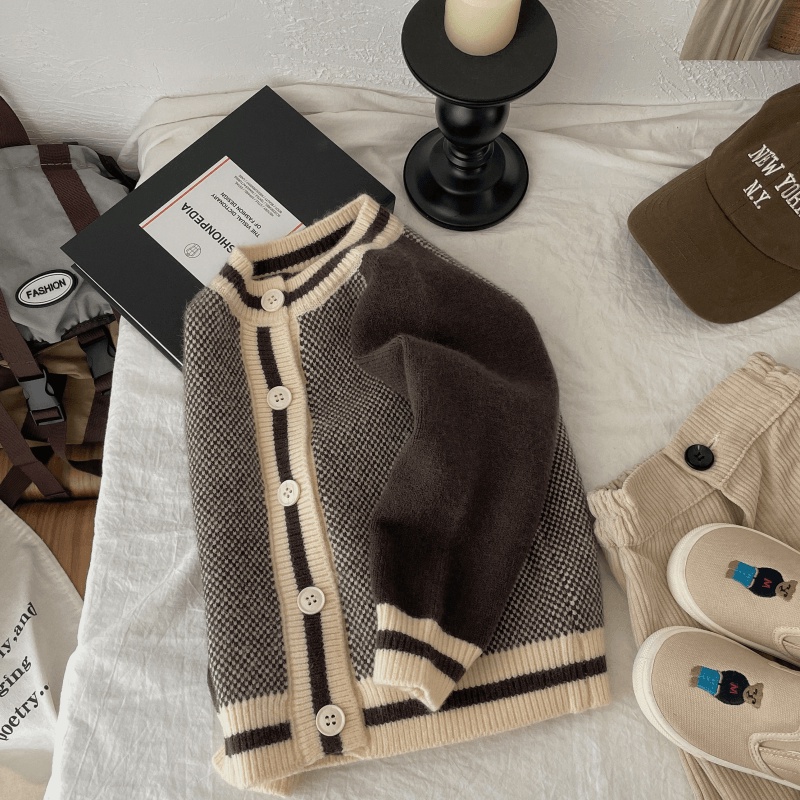 Áo Khoác cardigan Dệt Kim Màu Sắc Tương Phản Phong Cách Hàn Quốc Cho Bé