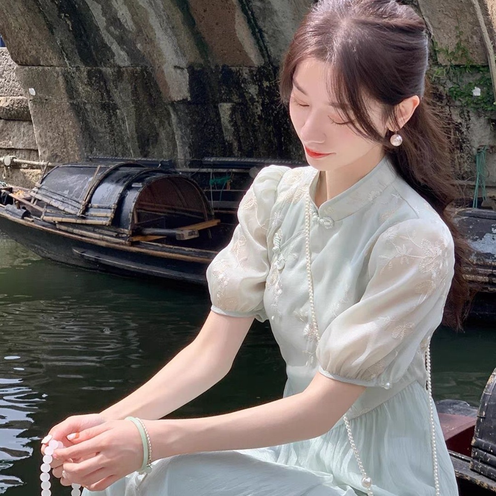 Đầm Sườn Xám Cách Tân Cài Khóa Phong Cách Trung Hoa Mới Mùa Hè 2023#231016