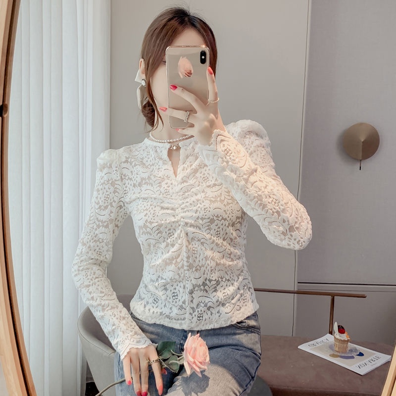 Áo Thun Phối Ren Phong Cách Hàn Quốc Thời Trang Mùa Thu Mới Cho Nữ