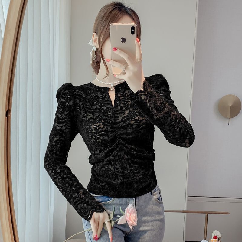 Áo Thun Phối Ren Phong Cách Hàn Quốc Thời Trang Mùa Thu Mới Cho Nữ