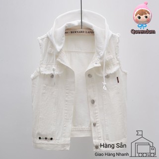 M-5XL Áo Gi Lê Bò Áo Ba Lỗ Liền Mũ Học Sinh Phong Cách Hàn Quốc Tôn Dáng Mẫu Mới Phong Cách Tây Cho Nữ Áo Khoác Ngắn Màu Trắng