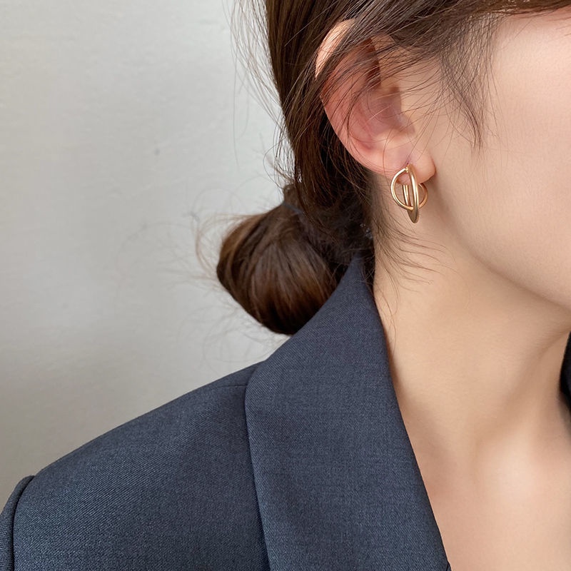 Bông Tai Mạ Bạc Hình Tròn Chồng Lên Nhau 11.14