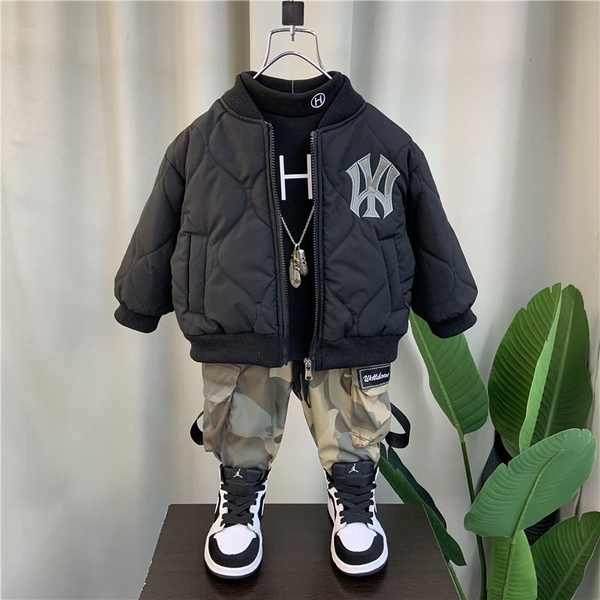Áo khoác lông cừu cho bé trai 2023 Quần áo mùa đông mới cho bé dày hơn Quần áo bóng chày cho bé trai