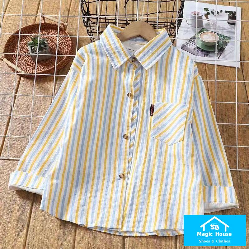 Hàng Mới Về Mới Áo Sơ Mi Dài Tay Họa Tiết Kẻ Sọc Phong Cách Mới Cho Bé Trai