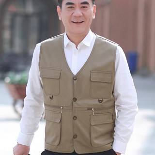 Áo Vest Xuân Thu Nam Trung Niên Người Cao Tuổi Áo Vest Mỏng Phần Rời Nhiều Túi Plus Dây Kéo
