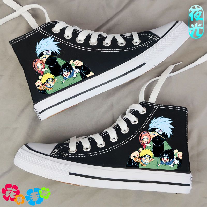 Giày Thể Thao Vải canvas Cổ Cao Dạ Quang Thoáng Khí In Hình naruto Cá Tính Cho Nam