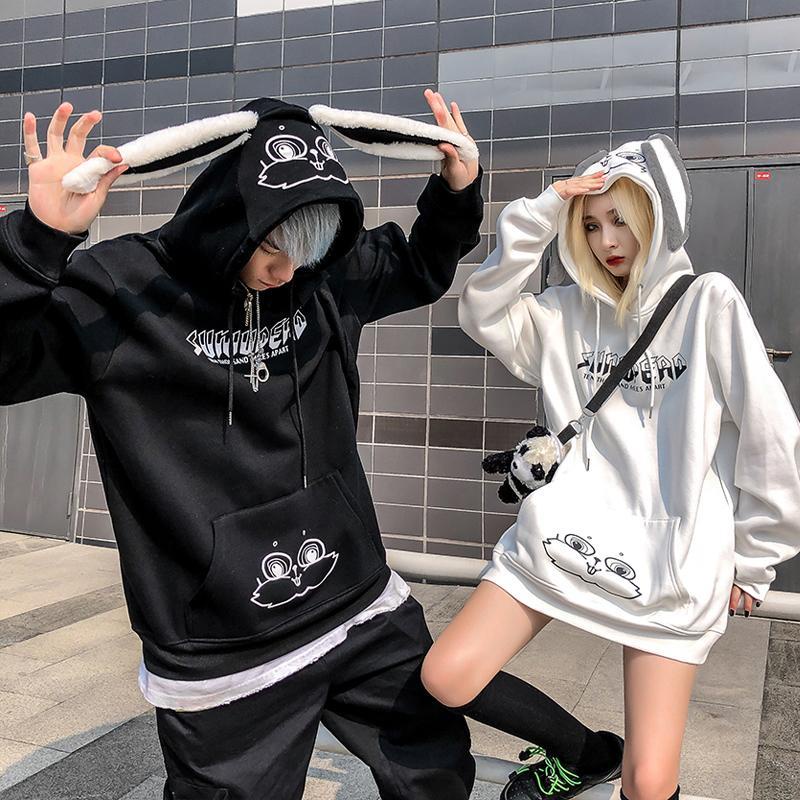 Áo Hoodie Lót Nhung Dày Dặn Trang Phục Cặp Đôi Tai Thỏ Siêu hot s cec
