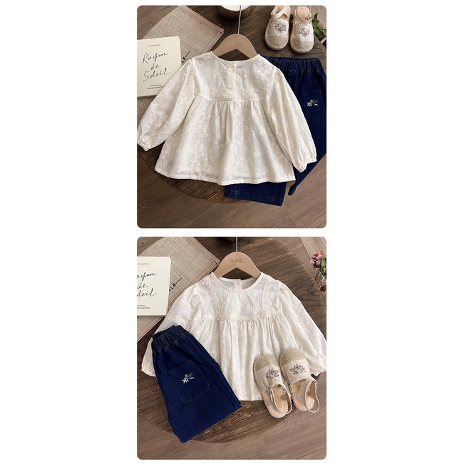 Mới Áo Sơ Mi Tay Dài Thêu Hoa Thời Trang Xuân Thu Cho Bé Gái