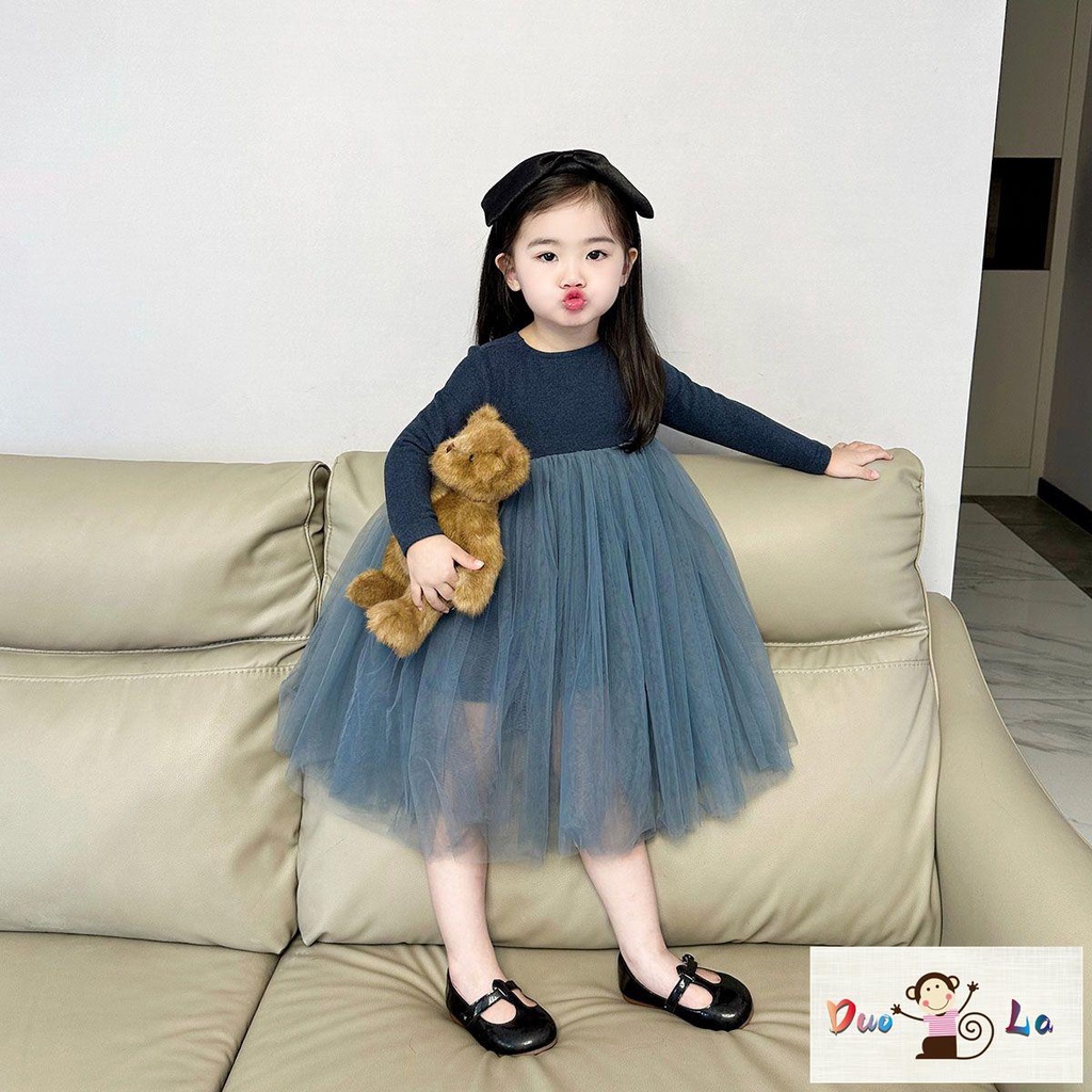 Đầm Công Chúa Tay Dài Vải Gạc Mềm Mại Phong Cách Phương Tây Thời Trang Mùa Thu Cho Bé Gái