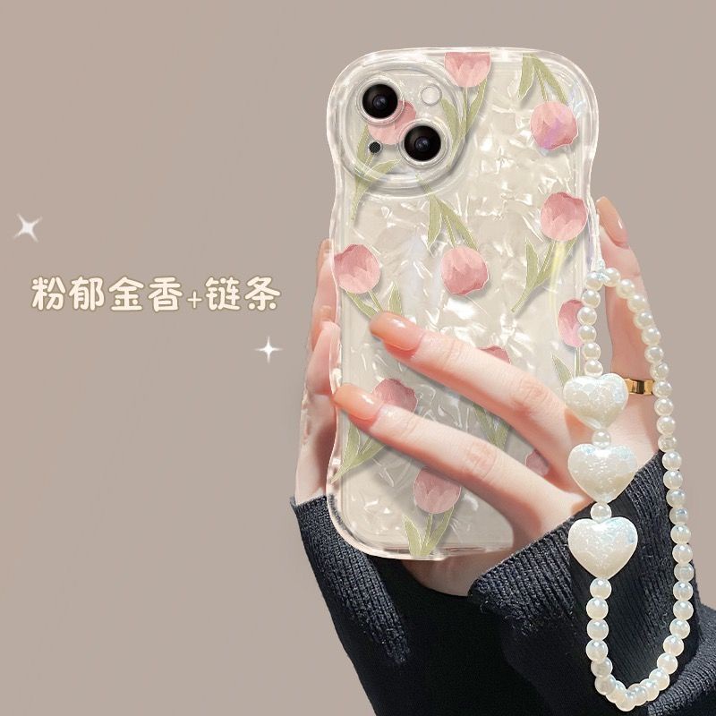 Ốp Điện Thoại Mềm Họa Tiết Hoa tulip Màu Hồng Dễ Thương Cho Iphone 13 14 12Promax11 Xsmax 7p