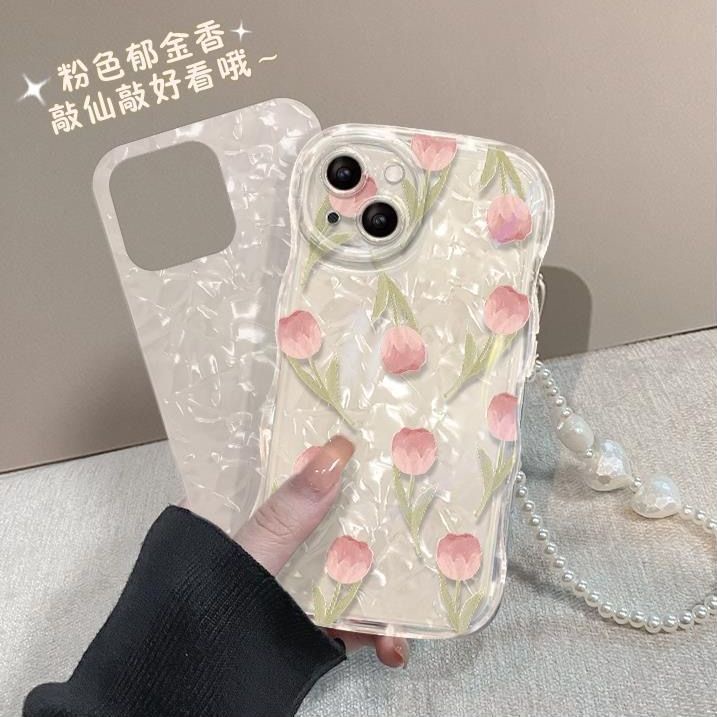 Ốp Điện Thoại Mềm Họa Tiết Hoa tulip Màu Hồng Dễ Thương Cho Iphone 13 14 12Promax11 Xsmax 7p