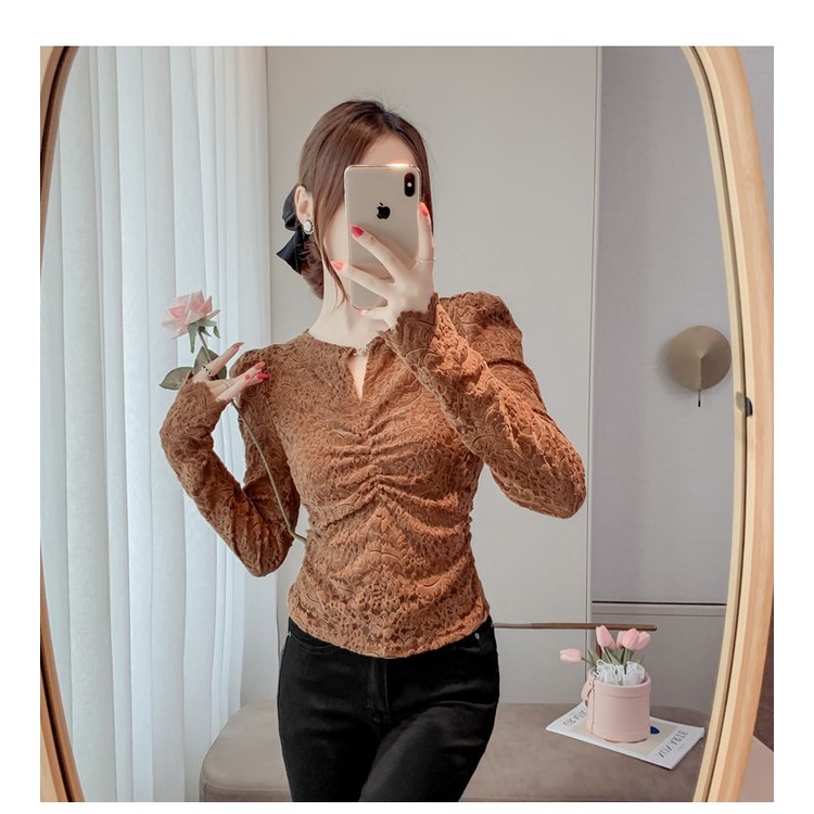 Áo Thun Phối Ren Phong Cách Hàn Quốc Thời Trang Mùa Thu Mới Cho Nữ