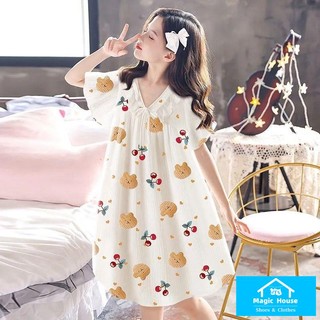 Hàng Mới Về Đầm Ngủ Tay Ngắn In Họa Tiết Công Chúa Dễ Thương Thời Trang Mùa Hè Cho Nữ
