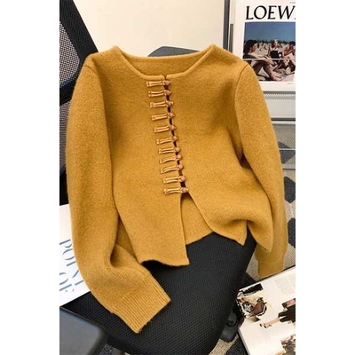 Mới Áo Khoác cardigan Dệt Kim Dáng Ngắn Cài Nút Kiểu Trung Hoa Thời Trang Thu Đông Cho Nữ