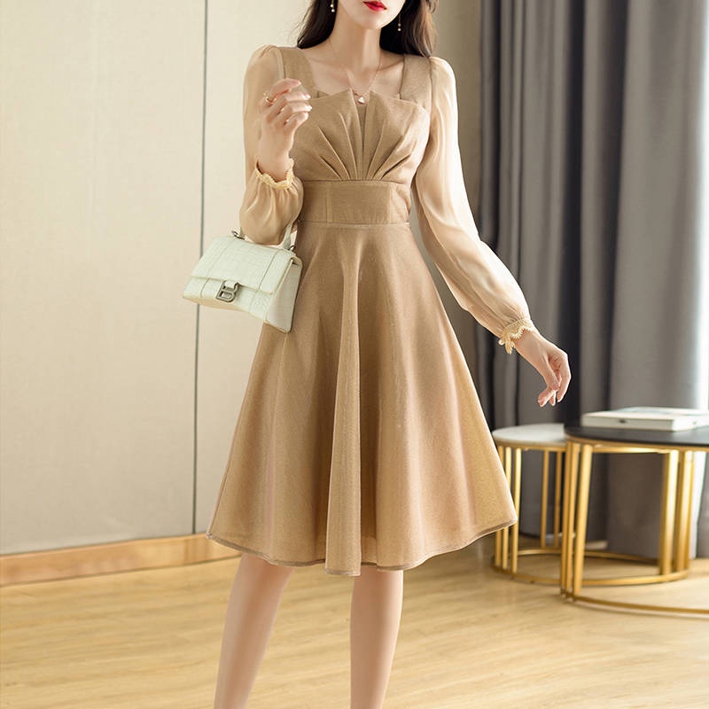 Ch t L Ng M Ph D đầm Thu Đông Tay Dài Xếp Ly Nhẹ Nhàng Ba Chiều Ôm Eo cao Cấp Phong Cách Mới