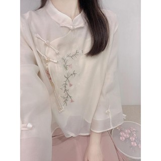 Yijiang Phong Cách Phương Nam Đứng Cổ Siêu Bất Tử Yếu Tố Trung Quốc 2023 Retro Mới Phong Cách Trung Quốc Nhẹ Nhàng Huy Chương Tấm Nút Áo Sơ Mi 2.19