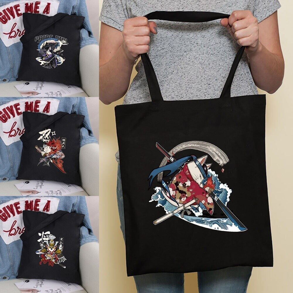 Shopping Bag Women Canvas  Shopper  Bag Eco Handbag Samurai  Fashion Organizer Tote Bag Commute Groc
